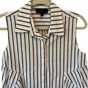 Donna Karan White and Black Striped Button Down Shirt